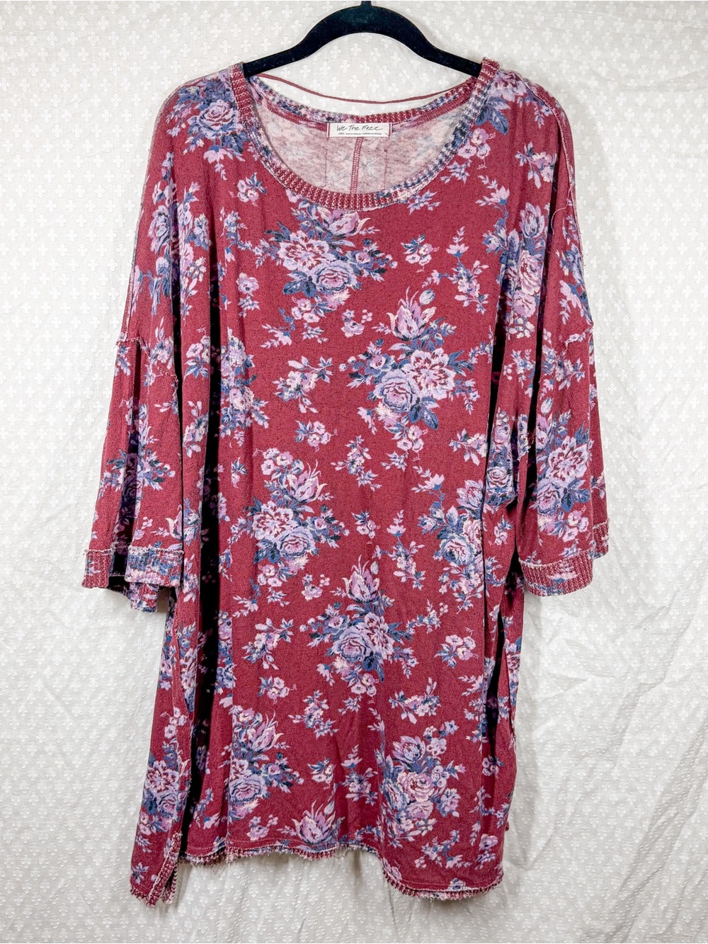 Free People We The Free Red Purple Floral You And Me Oversized Tunic Top